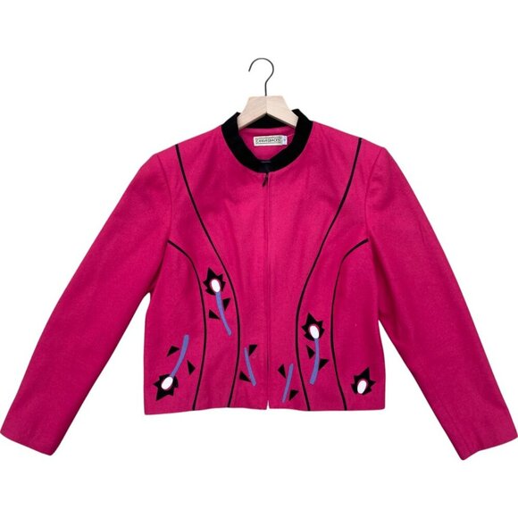 Canvasbacks Pink Wool Blazer Jacket Abstract Floral Funky Wimsy Size 12 - Picture 3 of 10